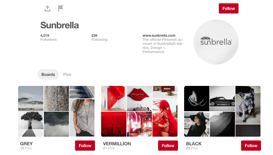 Sunbrella Pinterest page